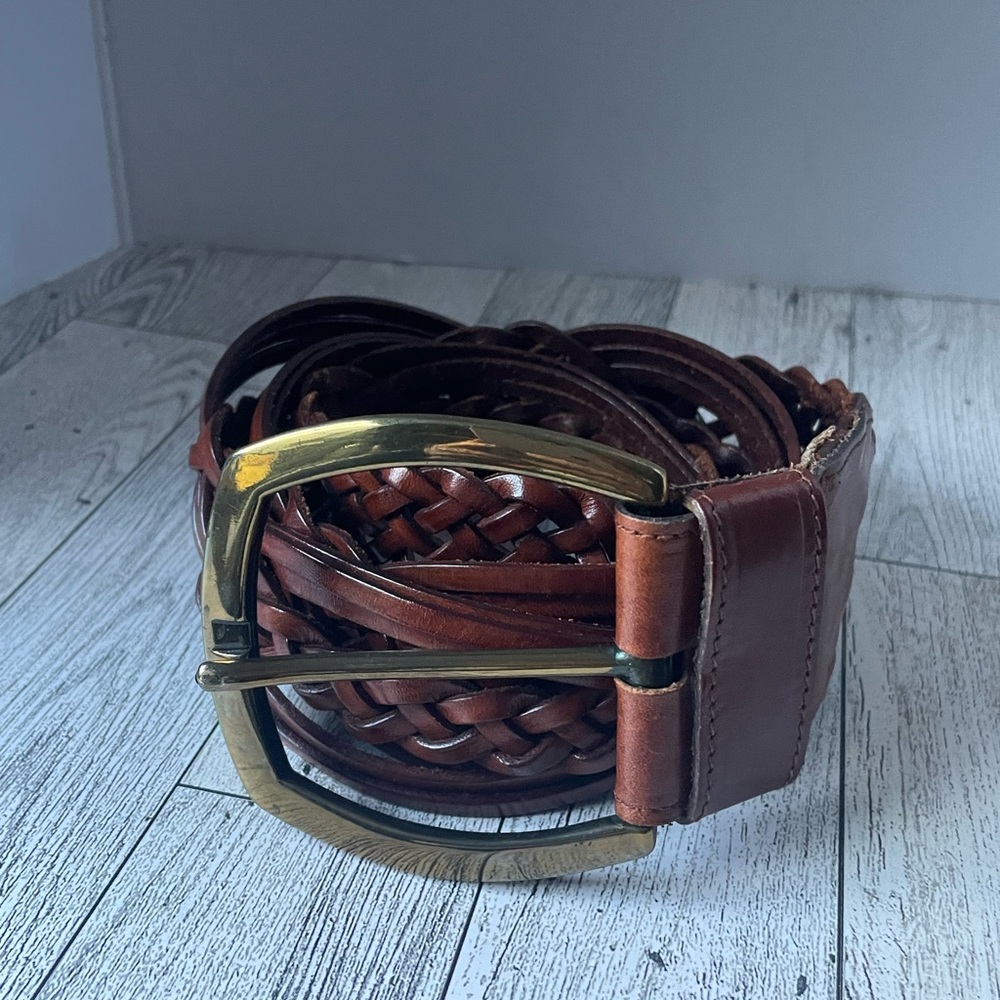 Accessory Lady Brown Leather Belt Size Large Italy Made Loose Woven Belt